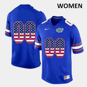 Women's Florida Gators #00 Customize NCAA Nike Royal Blue US Flag Fashion Authentic Stitched College Football Jersey LEI3762RM